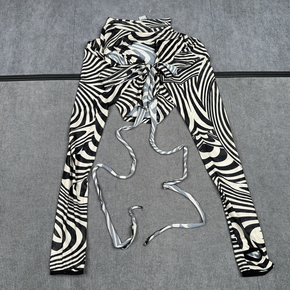 Club Exx Dolls Kill Zebra Swirl Mesh Tie Front Shrug Thumbhole Y2k XL ACE221831